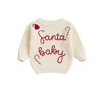 Geagodelia Kids My First Christmas Embroidered Knitted Jumper Baby Boys Girls Oversized Chunky Knit Sweater Pullover Autumn Winter Clothes Outfit (Santa Baby Hat Beige, 2-3 Years)