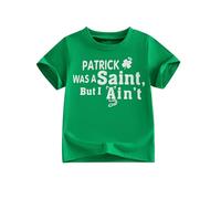 Geagodelia Kids St Patrick's Day Toddler Boy Summer Tops Short Sleeve Letter Shamrock Printed Crew Neck Pullover Tracksuit Clothes T-shirt (Blue, 5-6T)