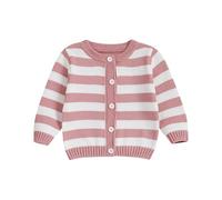 Geagodelia Kids Toddler Baby Girl Knit Sweater Falll Warm Cardigan Long Sleeve Striped Little Girls Knitwear Button Knitted Pullover Tops (Pink, 18-24 Months)
