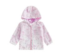 Geagodelia Kids Toddler Girls Hooded Zip Up Windbreaker Jacket Lightweight Cute Bow Print Long Sleeve Outerwear Autumn Baby Clothes (Pink, 6-12 Months)