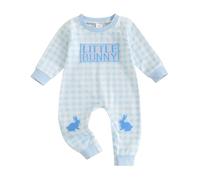 Geagodelia Little Bunny Easter Newborn Infant Outfits Long Sleeve Tartan Romper Jumpsuit Baby Grow Clothes Spring Fall Sleepsuit (Blue, 3-6 Months)