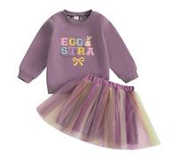 Geagodelia Little Easter Baby Girl Outfits Spring Long Sleeve Letter Embroidery Sweatshirt Jumper Tulle Tutu Skirt Outfit Clothes 2PC Set (Purple, 3-4T)