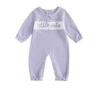 Geagodelia Little Sister Baby Grow Newborn Girl Peter Pan Collar Long Sleeve Waffle Knit Romper Cute Autumn Winter Clothes Coming Home Outfit (Striped Purple, 3-6 Months)