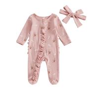 Geagodelia My First Christmas Outfit Baby Girl Long Sleeve Zip Up Footed Christmas Baby Grow with Mittens Newborn Girls Coming Home Outfit Winter Clothes (Candy Cane Snowman Light Rose, 0-3 Months)