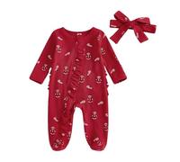 Geagodelia My First Christmas Outfit Baby Girl Long Sleeve Zip Up Footed Christmas Baby Grow with Mittens Newborn Girls Coming Home Outfit Winter Clothes (Candy Cane Snowman Dark Red, Newborn)