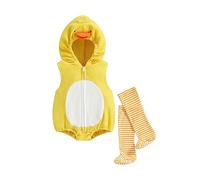Geagodelia Newborn Baby Halloween Animal Costume Boy Girl Fleece Halloween Baby Grow Zip Up Sleeveless Bodysuit with Stockings Baby My First Halloween Outfit Clothes (Duck, 0-6 Months)