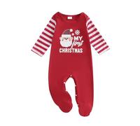 Geagodelia Newborn Baby My First Christmas Outfit Boys Girls Long Sleeve Footed Christmas Baby Grow Romper Autumn Winter Clothes (Striped Red, 1-3 Months)