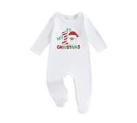 Geagodelia Newborn Baby My First Christmas Outfit Boys Girls Long Sleeve Footed Christmas Baby Grow Romper Autumn Winter Clothes (Solid White, 6-9 Months)