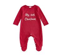 Geagodelia Newborn Baby My First Christmas Outfit Boys Girls Long Sleeve Footed Christmas Baby Grow Romper Autumn Winter Clothes (Waffle Red, 0-3 Months)