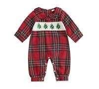 Geagodelia Newborn Girls Red Tartan Christmas Baby Grow Long Sleeve Peter Pan Collar My First Christmas Outfit One Piece Romper Suit Winter Clothes (Red, 12-18 Months)