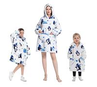 Geagodelia Oversized Fluffy Fleece Hoodie Blanket for Women Kids - Hooded with Big Front Pocket - Family Matching (White - Penguin, One Size)