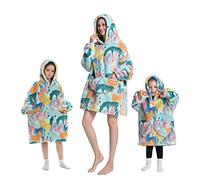 Geagodelia Oversized Fluffy Fleece Hoodie for Women & Kids - Hooded Blanket with Big Front Pocket - Family Matching (Colorful Zebra, One Size)