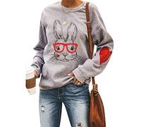 Geagodelia Oversized Graphic Sweatshirts for Women Easter Bunny Print Fleece Lined Pullover Warm Loose Fit Long Sleeve Tops (Bunny with Whiskers Grey, M)