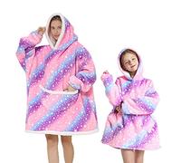 Geagodelia Oversized Hoodie Blanket Fluffy Fleece Hoodie for Women Kids with Big Front Pocket Family Matching (Colorful - Stars, 6-10 Years)