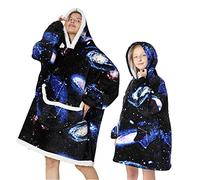 Geagodelia Oversized Hoodie Blanket Fluffy Fleece Hoodie for Women Kids with Big Front Pocket Family Matching (Black - Galaxy, 6-10 Years)