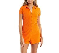 Geagodelia Short Sleeve Jumpsuit for Women Tight Bodycon Button Down Towelling Playsuit Shorts Sexy Unitards Bodysuit Romper Summer One Piece Loungewear Party Festival Outfits (C 01- Orange, L)