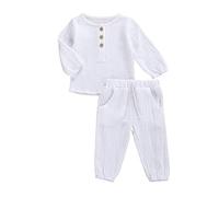 Geagodelia T-47740 Baby Clothing Set Baby Boys Girls Clothing Outfit T-Shirt Top + Trousers Shorts Newborn Soft Plain Baby Set, White - Long Sleeve, 2-3 Years