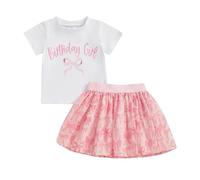 Geagodelia Todder Baby Girl Birthday Clothes Outfits Short Sleeve Letter Embroidery T-Shirt Sweatshirt and Tiered Layered Puffy A-Line Tulle Skirt Pageant Party Princess Dress (White Rose, 2-3 Years)