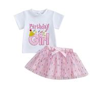 Geagodelia Todder Baby Girl Birthday Clothes Outfits Short Sleeve Letter Embroidery T-Shirt Sweatshirt and Tiered Layered Puffy A-Line Tulle Skirt Pageant Party Princess Dress (White, 12-18 Months)