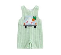 Geagodelia Toddler Baby Boy Easter Outfit Bunny Carrot Embroidered Sleeveless Romper My First Easter Baby Grow Baby Summer Clothes (Striped Pickup Bunny Carrot Light Green, 6-12 Months)