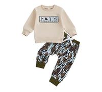 Geagodelia Toddler Baby Boy Fall Winter Outfits Long Sleeve Animal Embroidery Sweatshirt Pullover Top with Contrast Elastic Waist Pants Joggers Sets 2Pcs Clothes for Little Boys (Apricot, 2-3 Years)