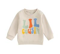 Geagodelia Toddler BaBy Boy Girl Fall Round Neck Letter Big Little Print Long Sleeve Elastic Pullover Outfit Clothes Sweatshirt Set (Khaki Lil Cousin, 0-3 Months)