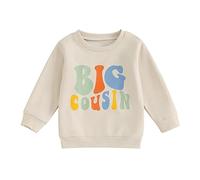 Geagodelia Toddler BaBy Boy Girl Fall Round Neck Letter Big Little Print Long Sleeve Elastic Pullover Outfit Clothes Sweatshirt Set (Khaki Big Cousin, 3-4 Years)