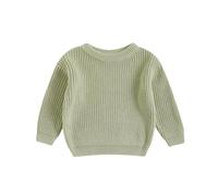 Geagodelia Toddler Baby Boy Girl Warm Sweater Long Sleeve Crew Neck Solid Color Knitted Pullovers Tops Knit Jumpers Sweatshirt Chunky Knitwear Fall Winter Clothes Outfits (Green, 6-9 Months)