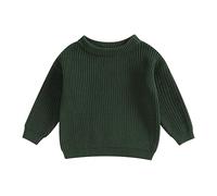 Geagodelia Toddler Baby Boy Girl Warm Sweater Long Sleeve Crew Neck Solid Color Knitted Pullovers Tops Knit Jumpers Sweatshirt Chunky Knitwear Fall Winter Clothes Outfits (Dark Green, 4-5 Years)