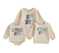 Geagodelia Toddler Baby Boy Matching Brother Outfit Long Sleeve Big Bro Sweatshirt Pullovers Lil Bro Romper Bodysuit Jumpsuit Letter Dinosaur Print Boys Brother Tracksuits (Khaki Lil Bro, 0-3 Months)