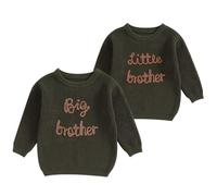 Geagodelia Toddler Baby Boy Matching Brother Sweater Long Sleeve Lil Bro/Big Bro Embroidery Knit Jumpers Sweatshirt Knitted Pullovers Tops Winter Warm Chunky Knitwear (Green Big Bro, 3-4 Years)
