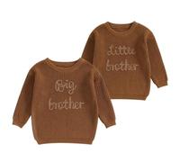 Geagodelia Toddler Baby Boy Matching Brother Sweater Long Sleeve Lil Bro/Big Bro Embroidery Knit Jumpers Sweatshirt Knitted Pullovers Tops Winter Warm Chunky Knitwear (Brown Lil Bro, 6-9 Months)