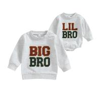 Geagodelia Toddler Baby Boy Matching Brother Sweatshirt/Romper Long Sleeve Lil Bro/Big Bro Embroidery Pullovers/Bodysuit Brother Top/Jumpsuit Casual Daily Fall Winter Outfit (Gray Big Bro, 2-3 Years)