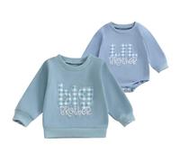 Geagodelia Toddler Baby Boy Matching Brother Sweatshirt/Romper Long Sleeve Lil Bro/Big Bro Embroidery Pullovers/Bodysuit Brother Top/Jumpsuit Casual Daily Fall Winter Outfit (Sky Big Bro, 3-4 Years)