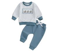 Geagodelia Toddler Baby Boy Outfits Mallard Duck Embroidery Striped Sweatshirt Jogger Trouser Sets Fall Winter Clothes Tracksuit (Blue, 2-3 Years)