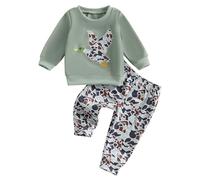 Geagodelia Toddler Baby Boy Outfits Mallard Duck Embroidery Striped Sweatshirt Jogger Trouser Sets Fall Winter Clothes Tracksuit (Duck Green, 12-18 Months)