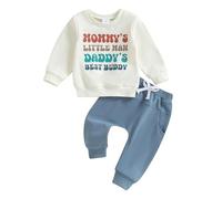 Geagodelia Toddler Baby Boy Outfits Mommys Little Man Daddys Best Buddy Sweatshirt Solid Elastic Pants 2pcs Fall Winter Clothes Set (Beige, 0-6 Months)