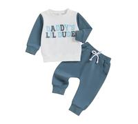 Geagodelia Toddler Baby Boy Spring Fall Outfit Clothes Daddys Little Dude Sweatshirt Jumper Top Trouser Jogger Clothing Set (Blue, 2-3T)