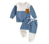 Geagodelia Toddler Baby Boys Fall Winter Outfits Long Sleeve Contrast Color Sweatshirt Pullover T shirt with Elastic Waist Sweatpants Tracksuit Sets 2Pcs Clothes for Little Boys