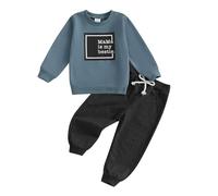 Geagodelia Toddler Baby Boys Fall Winter Outfits Long Sleeve Letters Print Sweatshirt Pullover T shirt with Elastic Waist Sweatpants Tracksuit Sets 2Pcs Clothes for Little Boys (Navy, 4-5 Years)