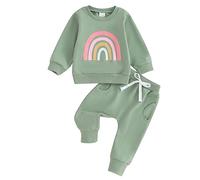 Geagodelia Toddler Baby Girl Big Sister Little Sister Matching Outfits Clothes Casual Suit Crew Neck Long Sleeve Jumper Loose Sweatpant Trousers Tracksuit (Green, 3-6 Months)