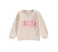 Geagodelia Toddler Baby Girl Birthday Gift Outfit One/Two/Three/Four/Five/Six Embroidery Sweatshirt Long Sleeve Photography Clothes (Khaki-One, 1-2 Years)