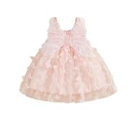 Geagodelia Toddler Baby Girl Birthday Princess Dress Little Girls 3D Butterfly Wings Embroidery Mesh Tulle Skirt A-Line Tiered Puffy Hem Pageant Baptism Wedding Party Dress (Pink White, 6-12 Months)