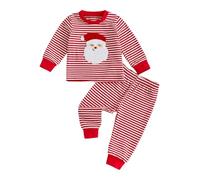Geagodelia Toddler Baby Girl Boy Christmas Outfit Clothes Striped Embroidered Santa T Shirt Top Trouser Pants Xmas Clothing Set (Red a, 18-24 Months)