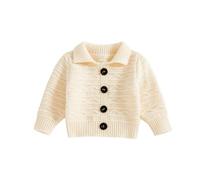 Geagodelia Toddler Baby Girl Boy Knitted Jumper Solid Color Lapel Collar Long Sleeve Decor Button Pullover Sweater Top Knitwear Fall Spring Clothes (Beige, 3-4 Years)