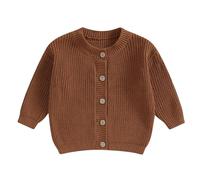 Geagodelia Toddler Baby Girl Boy Warm Sweater Cardigan Long Sleeve Solid Color Button Down Knitted Pullovers Tops Shirt Knit Jumpers Sweatshirt Winter Warm Chunky Knitwear (Brown, 0-3 Months)