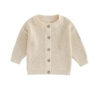 Geagodelia Toddler Baby Girl Boy Warm Sweater Cardigan Long Sleeve Solid Color Button Down Knitted Pullovers Tops Shirt Knit Jumpers Sweatshirt Winter Warm Chunky Knitwear (Cream White, 3-6 Months)