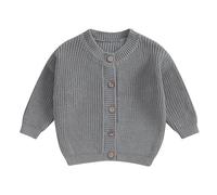Geagodelia Toddler Baby Girl Boy Warm Sweater Cardigan Long Sleeve Solid Color Button Down Knitted Pullovers Tops Shirt Knit Jumpers Sweatshirt Winter Warm Chunky Knitwear (Gray, 6-12 Months)