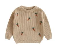 Geagodelia Toddler Baby Girl Easter Sweater Long Sleeve O Neck Carrot Embroidery Knitted Pullovers Knit Jumpers Sweatshirt Chunky Knitwear Easter Clothes Outfits for Little Boy (Khaki, 3-4 Years)
