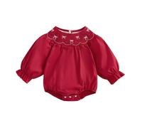 Geagodelia Toddler Baby Girl Fall Bow Embroidery Newborn Long Sleeve Outfit Clothes Romper Plaid Bubble Top Jumper Clothes
